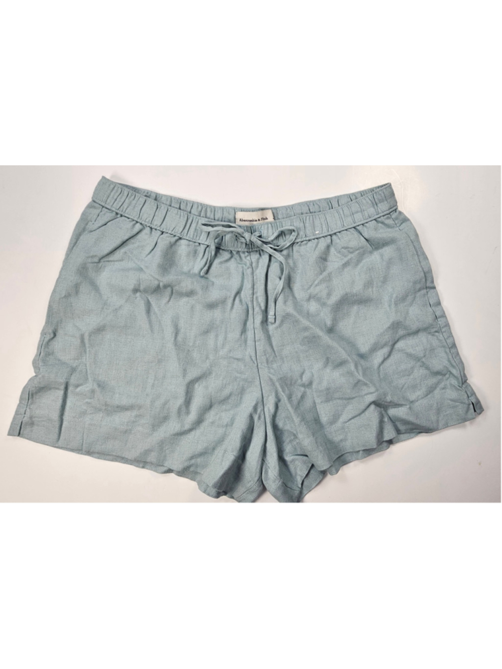 Abercrombie & Fitch Womens M Linen Blend Pull On Shorts Blue Drawstring